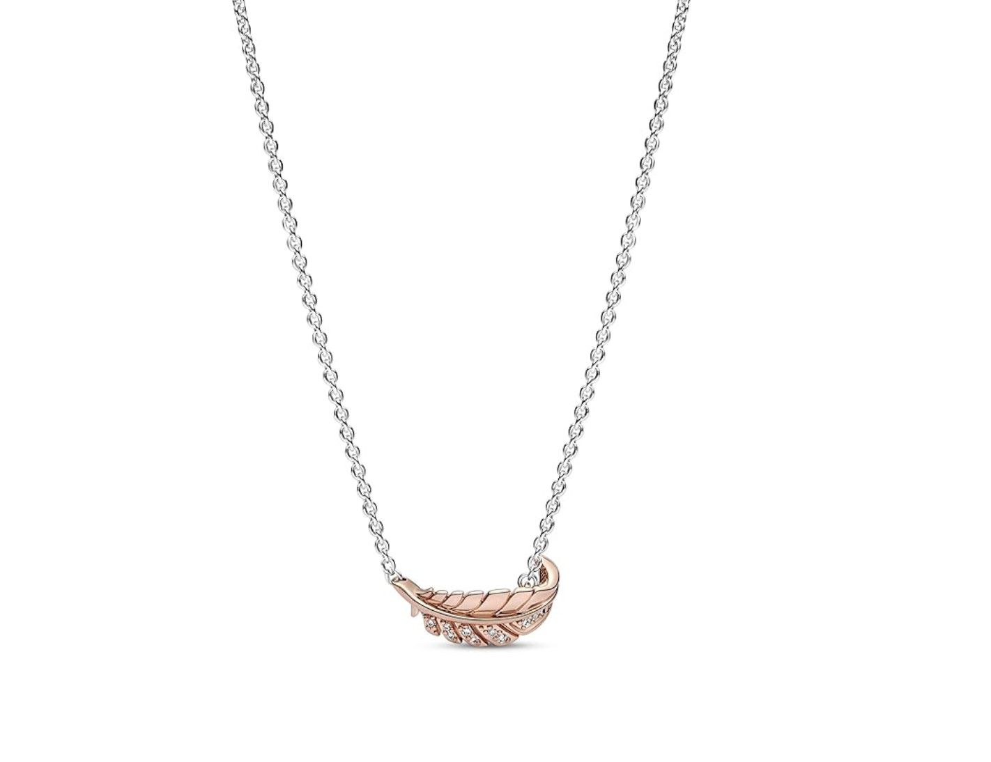 PANDORA™ Feather Silver and 14K Rose Gold Plated Necklace | 45
