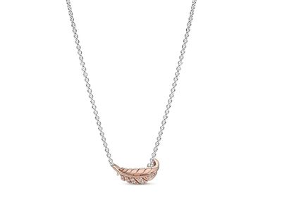 PANDORA™ Feather Silver and 14K Rose Gold Plated Necklace | 45