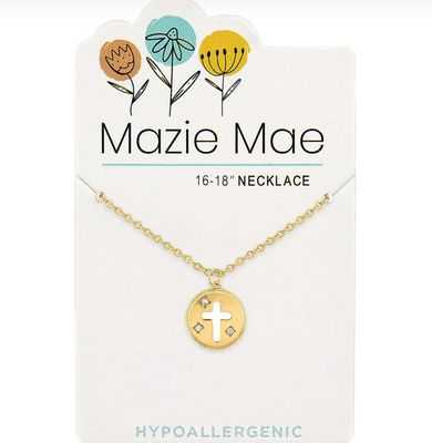 Mazie Mae Girls Necklace | Gold Round Cross