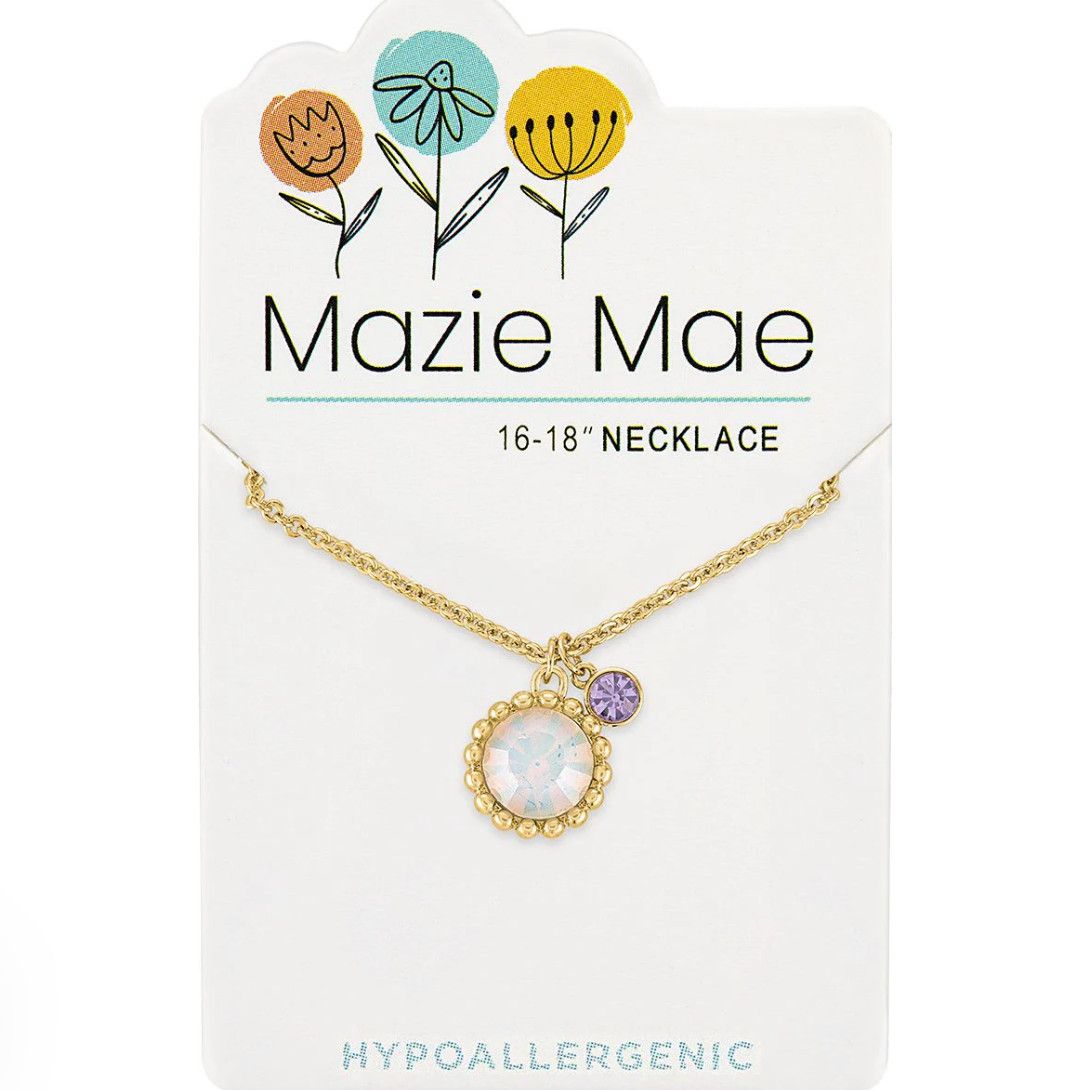 Mazie Mae Girls Necklace Gold Beaded White Opal &amp; Mini Tanzanite