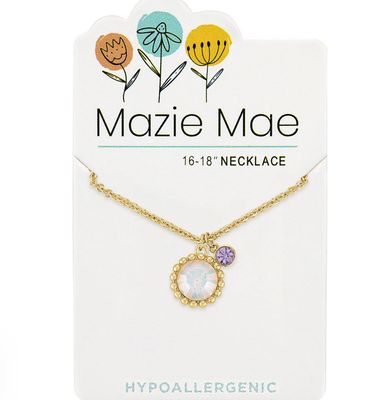Mazie Mae Girls Necklace Gold Beaded White Opal &amp; Mini Tanzanite