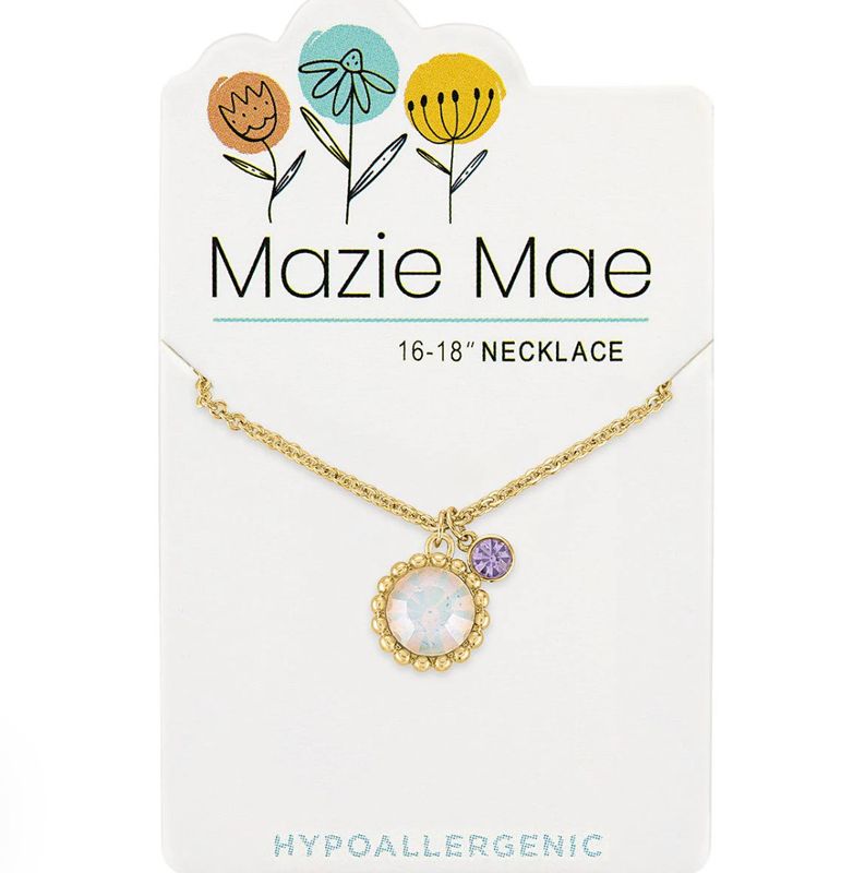 Mazie Mae Girls Necklace Gold Beaded White Opal &amp; Mini Tanzanite