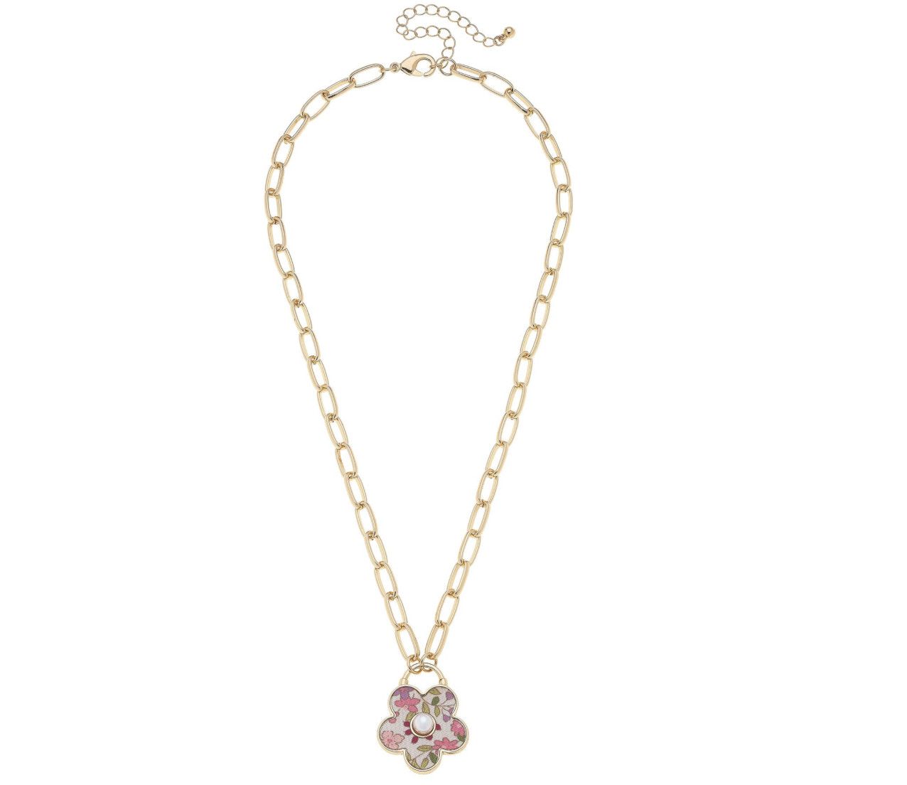 Vintage Floral Pearl Necklace, Color: Pink