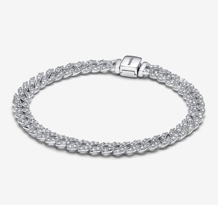 PANDORA™ Timeless Pavé Cuban Chain Bracelet, Size: 16