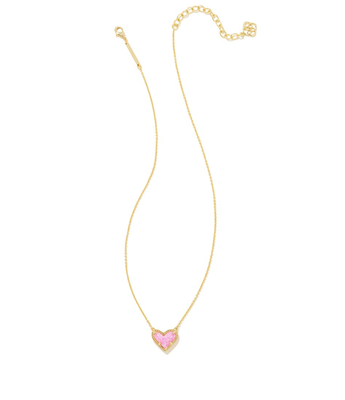 The Ari Heart Short Pendant Necklace Gold Bubblegum Pink Kyocera Opal