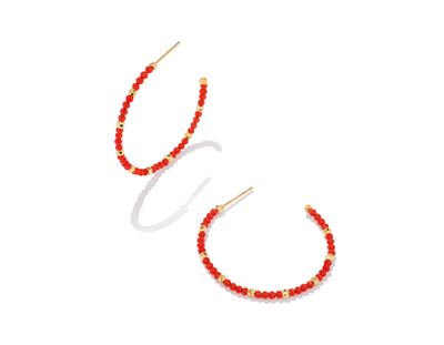 The Britt Thin Bead Hoop Earring in Red Glass
