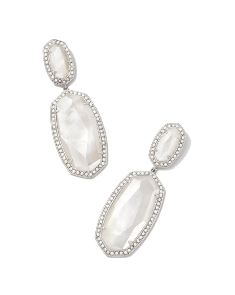 The Pearl Beaded Elle Statement Earring Silver Ivory Mother of Pearl