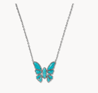 The Ember Butterfly Statement Necklace Silver Turquoise