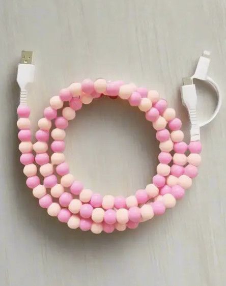 Beaded Phone Charger, Color: Two Tone Pink