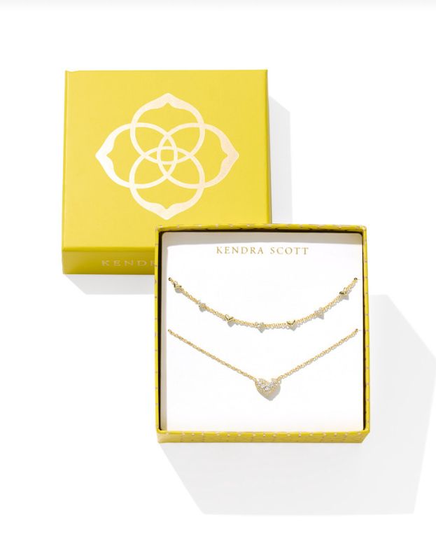 The Ari Haven Heart Necklace Gift Set Gold White Crystal