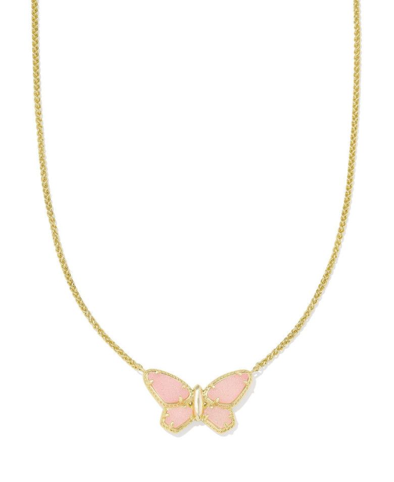 The Dolly Parton x Kendra Scott Butterfly Gold Pendant Necklace in Light Pink Drusy