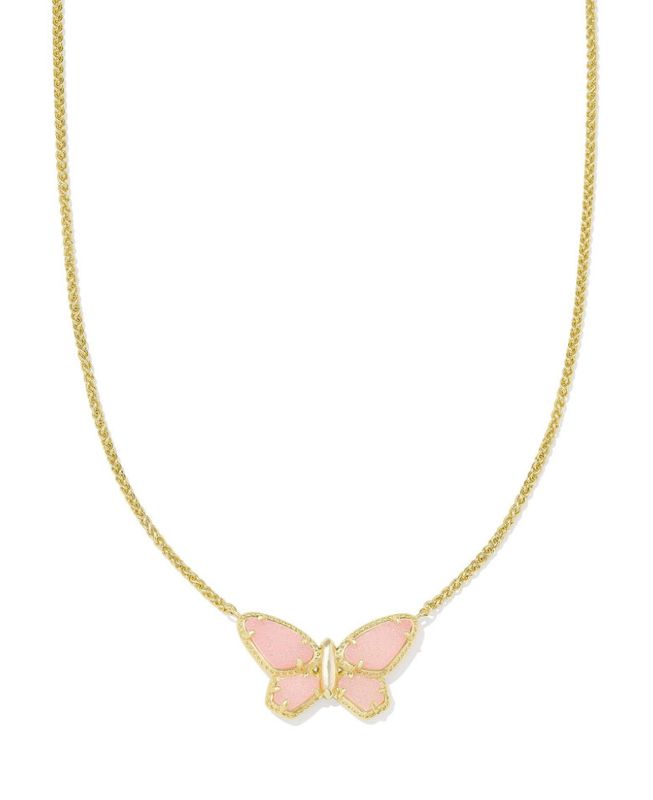 The Dolly Parton x Kendra Scott Butterfly Gold Pendant Necklace in Light Pink Drusy