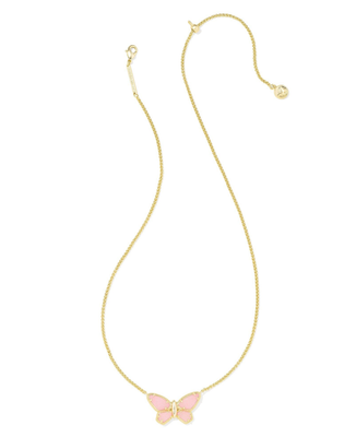 The Dolly Parton x Kendra Scott Butterfly Gold Pendant Necklace in Light Pink Drusy
