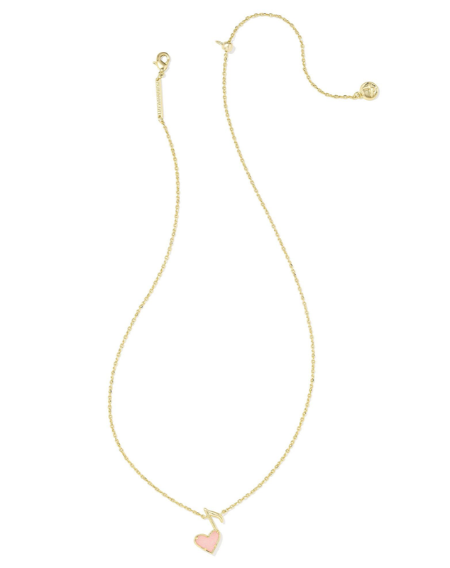 The Dolly Parton x Kendra Scott Ari Heart Music Note Gold Necklace in Light Pink Drusy