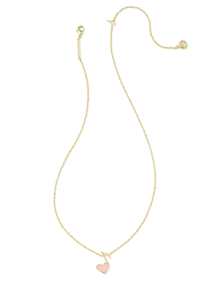 The Dolly Parton x Kendra Scott Ari Heart Music Note Gold Necklace in Light Pink Drusy