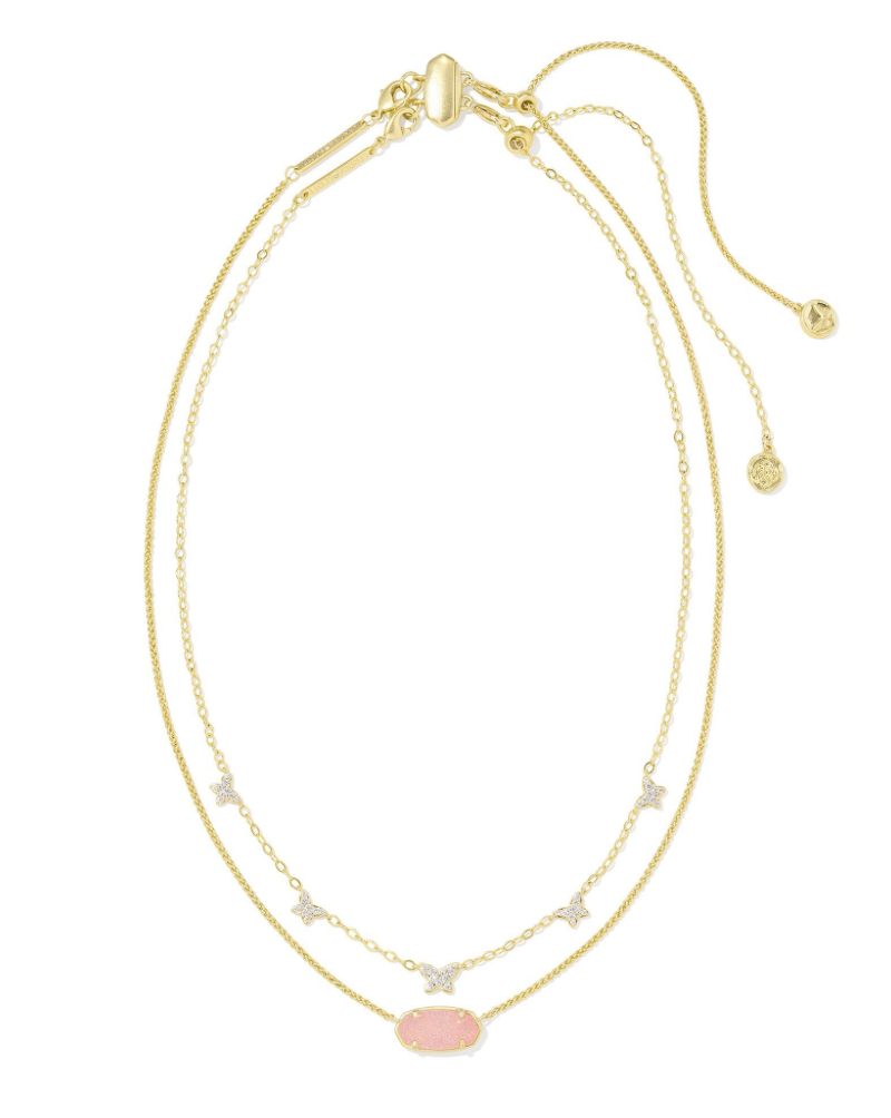 The Dolly Parton x Kendra Scott Gold Elisa Multi Strand Necklace in Light Pink Drusy