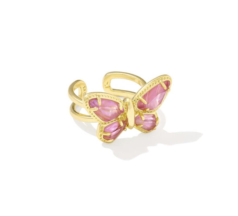 The Dolly Parton x Kendra Scott Butterfly Gold Cocktail Ring in Light Pink Iridescent Abalone, Size: 6