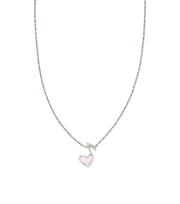 The Dolly Parton x Kendra Scott Ari Heart Music Note Vintage Silver Necklace in Iridescent  Drusy