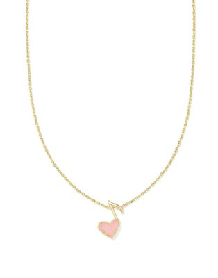The Dolly Parton x Kendra Scott Ari Heart Music Note Gold Necklace in Light Pink Drusy