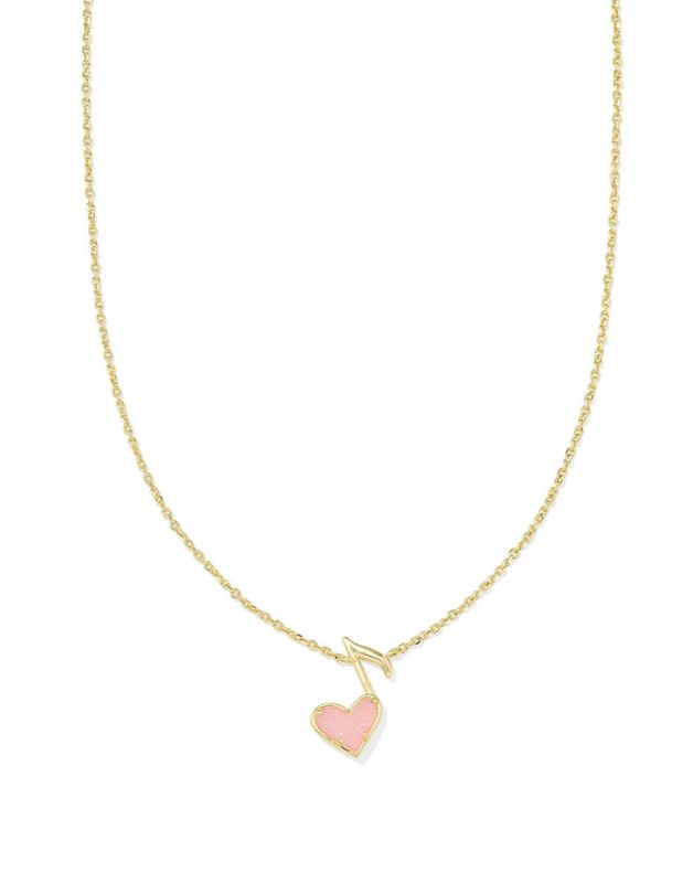 The Dolly Parton x Kendra Scott Ari Heart Music Note Gold Necklace in Light Pink Drusy