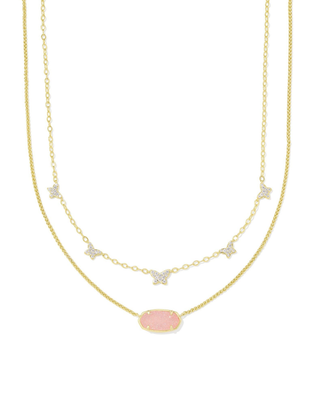 The Dolly Parton x Kendra Scott Gold Elisa Multi Strand Necklace in Light Pink Drusy