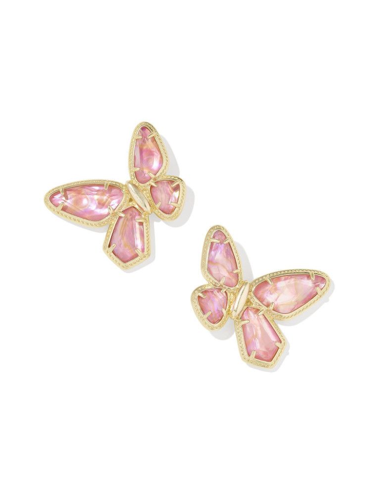 The Dolly Parton x Kendra Scott Butterfly Gold Stud Earrings in Light Pink Iridescent Abalone