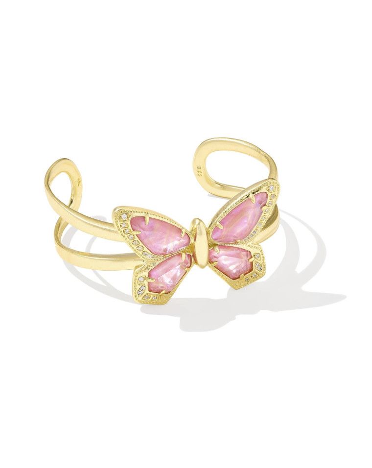 The Dolly Parton x Kendra Scott Butterfly Gold Statement Bracelet in Light Pink Iridescent Abalone