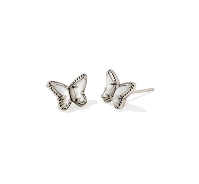 The Dolly Parton x Kendra Scott Butterfly Small Stud Vintage Silver Earrings in Ivory Mother of Pearl
