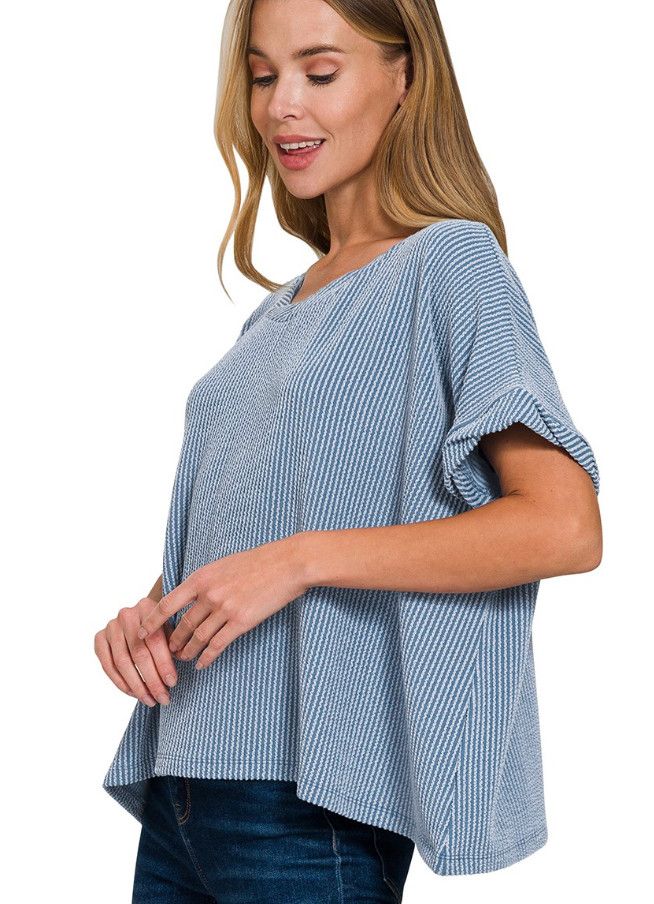 The Tucker Top, Color: Dusty Blue, Size: L/XL