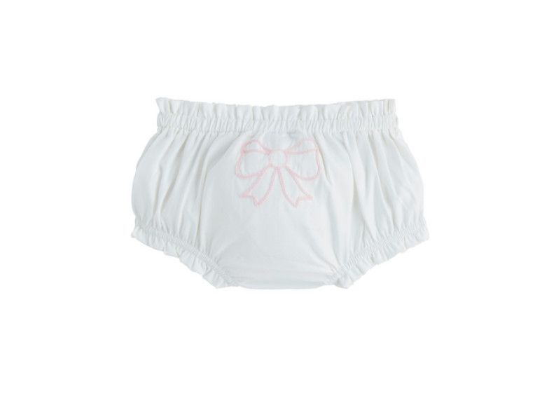 Ivory Chainstitch Bow Diaper Cover, Size: 0-3M