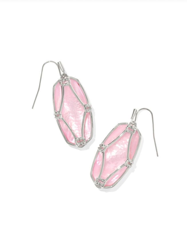 The Elle Lattice Frame Drop Earring Silver Blush Ivory Mother of Pearl