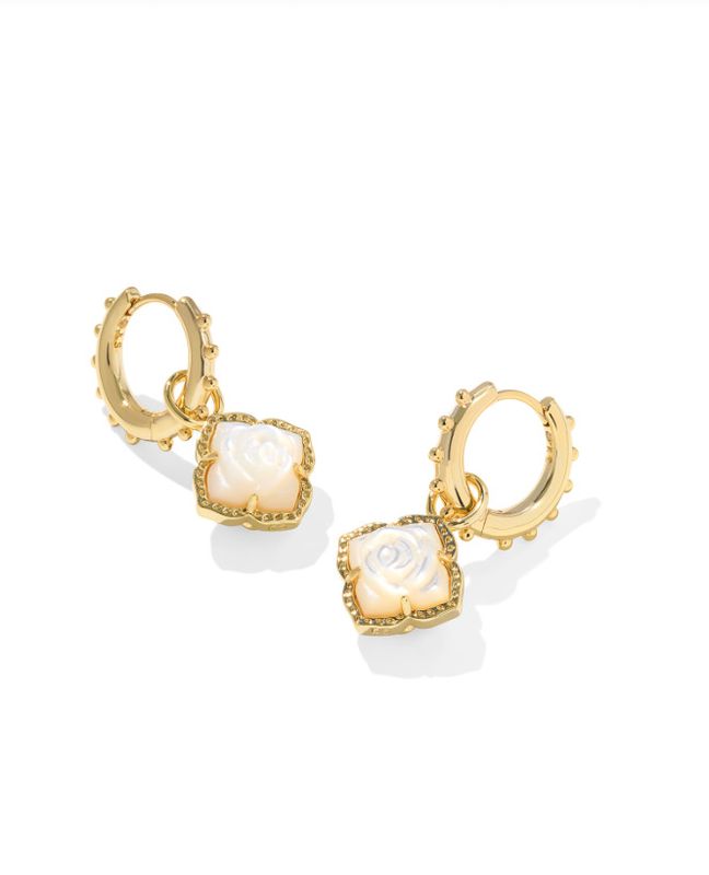 The Mallory Rose Huggie Earrings Gold Ivory Mother of Pearl