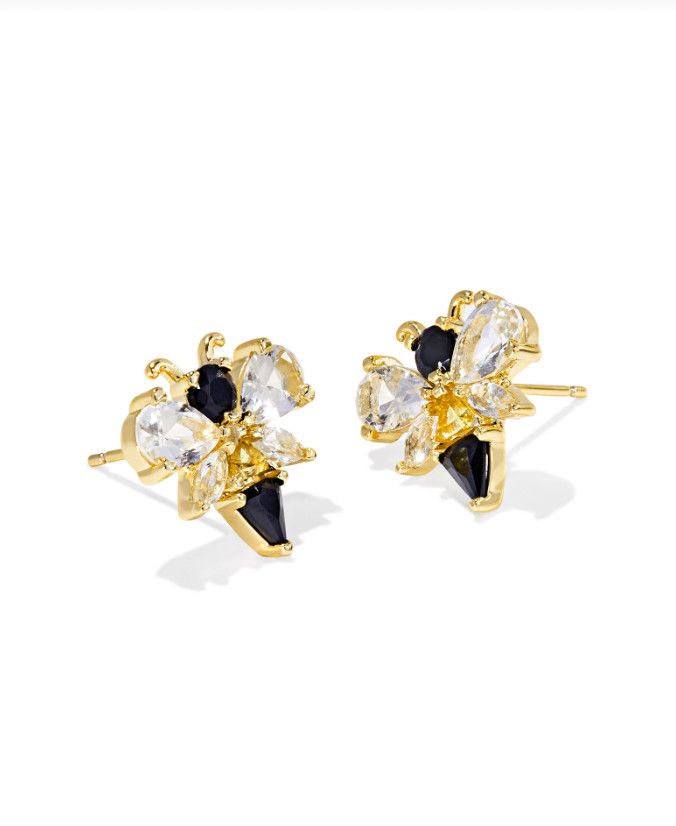 The Bee Stud Earrings in Gold Black Yellow Mix