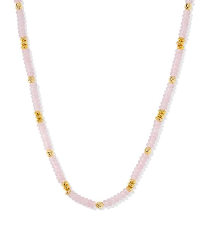 The Deliah Strand Necklace in Gold Rose Quartz