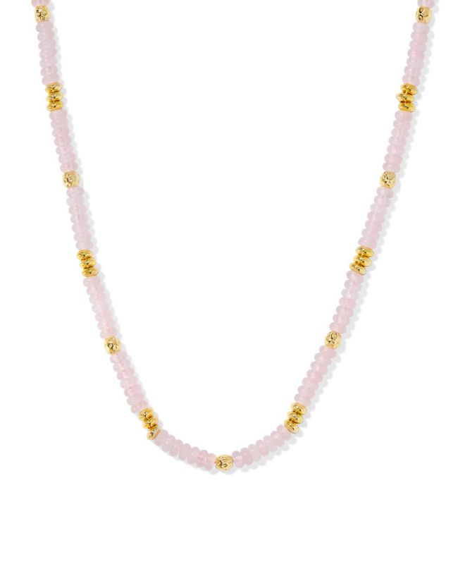 The Deliah Strand Necklace in Gold Rose Quartz