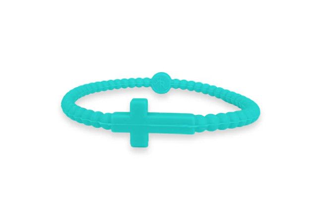 Jesus Cross Silicone Bracelet Turquoise , Size: Small