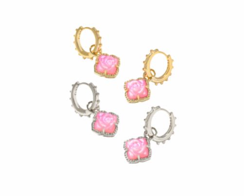 The Mallory Rose Huggie Earrings Blush Ivory Mother of Pearl