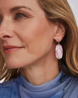 The Elle Lattice Frame Drop Earring Silver Blush Ivory Mother of Pearl