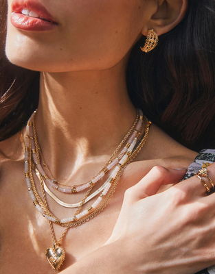 The Deliah Strand Necklace in Gold Rose Quartz
