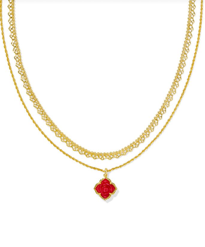 The Mallory Rose Multi-Strand Gold Necklace , Color: Red Mother of Pearl