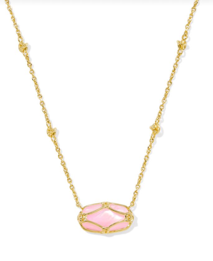 The Elisa Lattice Gold Frame Necklace, Color: Blush Ivory Mother of Pearl