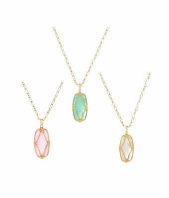 The Elle Lattice Frame Long Gold Necklace