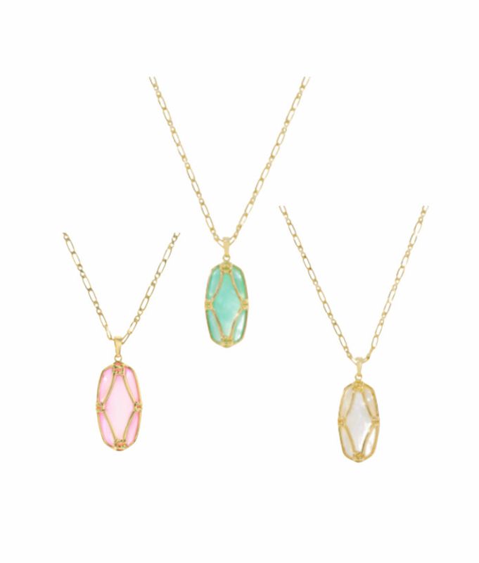 The Elle Lattice Frame Long Gold Necklace