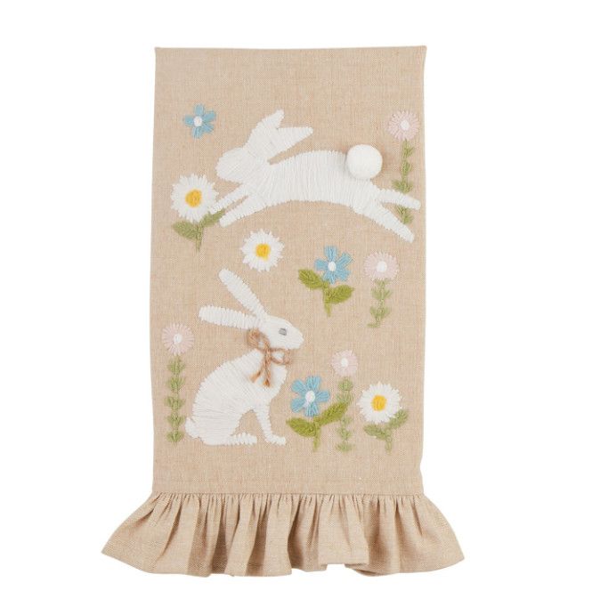 Embroidered Ruffle Tea Towel, Style: Bunnies