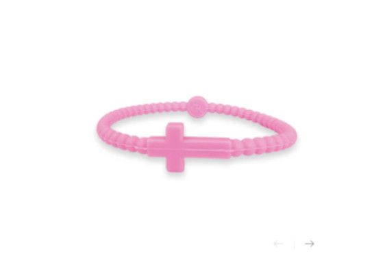 Jesus Cross Silicone Bracelet Malibu Pink, Size: Small