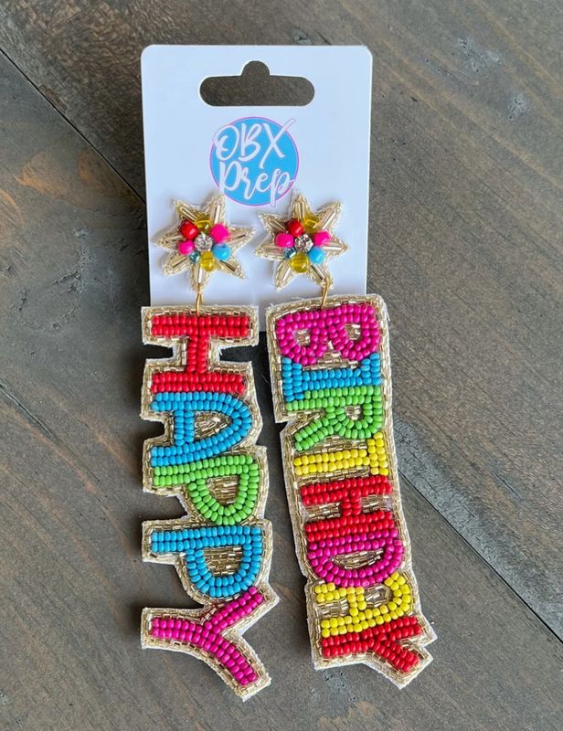 Happy Birthday Bright Seed Beaded Drop Earrings
