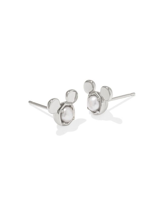 Disney x Kendra Scott | Mickey Mouse Stud Earrings White Pearl, Color: Silver
