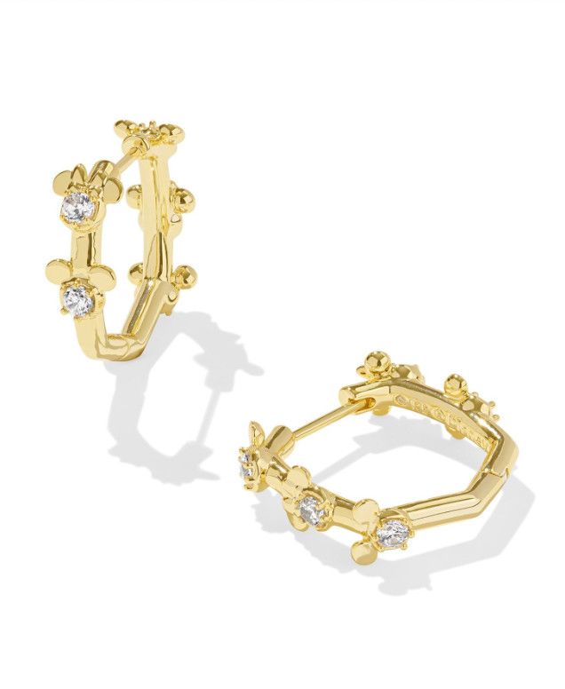 Disney x Kendra Scott | Mickey Minnie Huggie Earrings White Crystal, Color: Gold