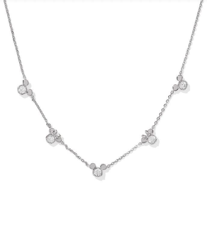 Disney x Kendra Scott | Mickey Minnie Mouse Strand Necklace White Crystal, Color: Silver