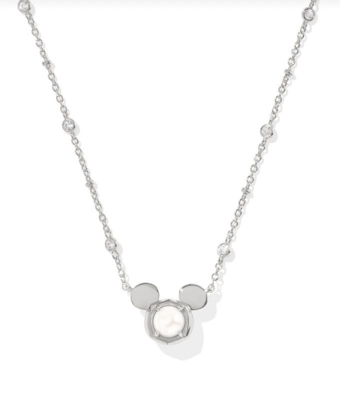 Disney x Kendra Scott | Mickey Mouse Pendant Necklace White Pearl, Color: Silver